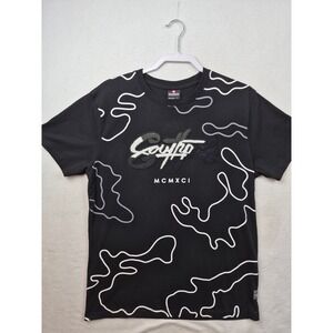Southpole Mens Large Black Graphic Camo Print T Shirt Embroidered Logo Tee Y2K